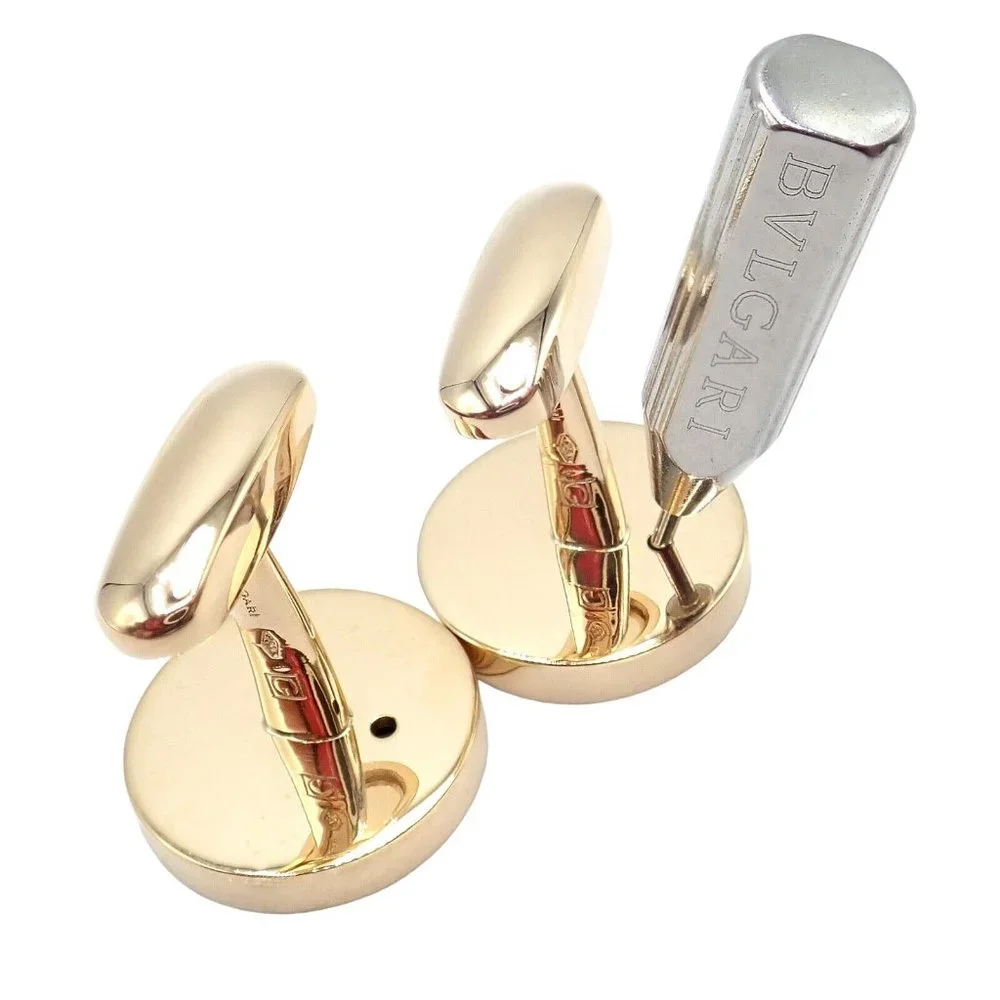 Authentic! Bvlgari Bulgari 18k Yellow Gold Multicenter Cufflink Kit Set